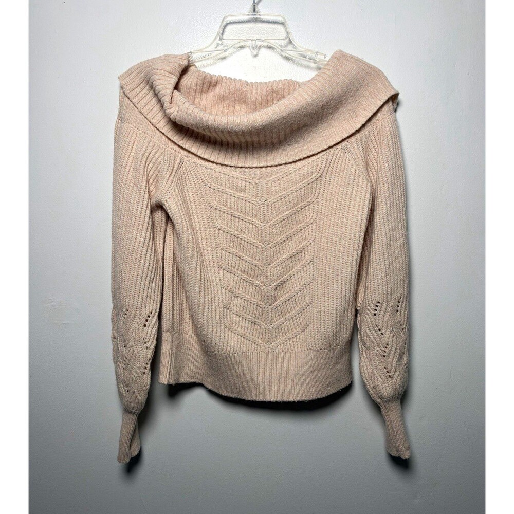 White House Black Market Women M Beige Solid Off Shoulder Knit Pullover Sweater